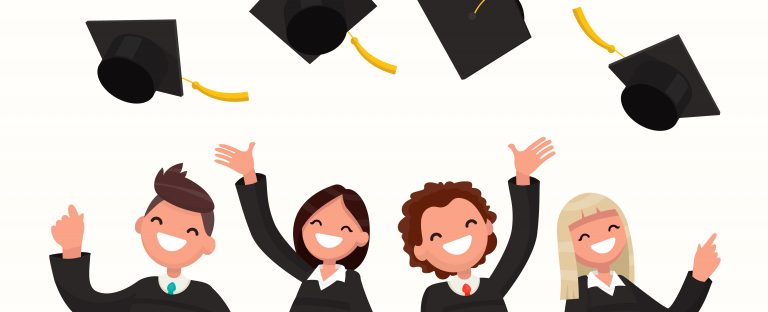 illustration of students tossing graduation caps